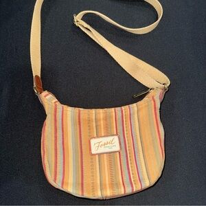 Vintage FOSSIL Authentic Striped Purse Crossbody Pocketbook Hobo Boho